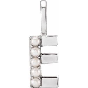 14K White Cultured White Freshwater Pearl Initial E Charm/Pendant Siddiqui Jewelers