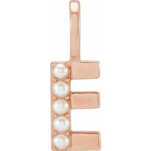 14K Rose Cultured White Freshwater Pearl Initial E Charm/Pendant Siddiqui Jewelers