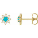 14K Yellow Natural Turquoise & 1/8 CTW Natural Diamond Flower Earrings Siddiqui Jewelers