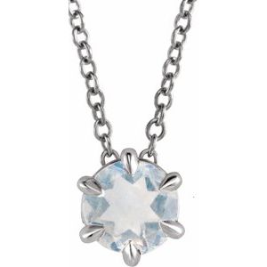 14K White 4 mm Natural Blue Moonstone Solitaire 16-18" Necklace Siddiqui Jewelers