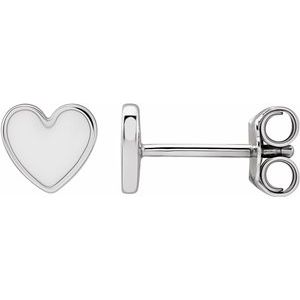 Sterling Silver 5.9x5.5 mm White Enameled Heart Earrings-Siddiqui Jewelers
