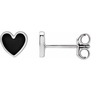 Sterling Silver 5.9x5.5 mm Black Enameled Heart Earrings-Siddiqui Jewelers