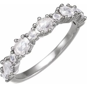 14K White 4x3 mm Oval 5/8 CTW Natural Rose-Cut Diamond Anniversary Band Siddiqui Jewelers
