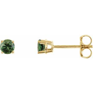 14K Yellow 3 mm Natural Green Sapphire Stud Earrings Siddiqui Jewelers