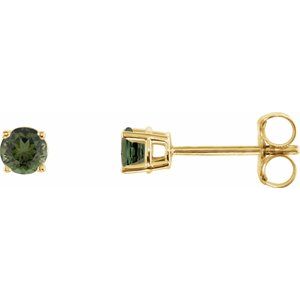 14K Yellow 3 mm Natural Green Tourmaline Stud Earrings Siddiqui Jewelers