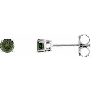 14K White 3 mm Natural Green Tourmaline Stud Earrings Siddiqui Jewelers