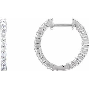 14K White 3/4 CTW Natural Diamond Inside-Outside Hinged 17.2 mm Hoop Earrings Siddiqui Jewelers