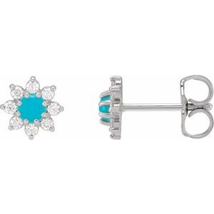 Sterling Silver Natural Turquoise & 1/8 CTW Natural Diamond Flower Earrings Siddiqui Jewelers