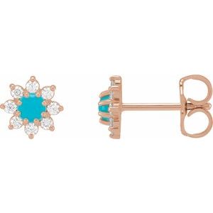 14K Rose Natural Turquoise & 1/8 CTW Natural Diamond Flower Earrings Siddiqui Jewelers