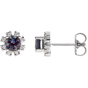 14K White Chatham® Created Alexandrite & .07 CTW Diamond Earrings - Siddiqui Jewelers