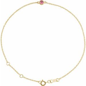 14K Yellow Natural Pink Tourmaline Bezel-Set Solitaire 6 1/2-7 1/2" Bracelet Siddiqui Jewelers