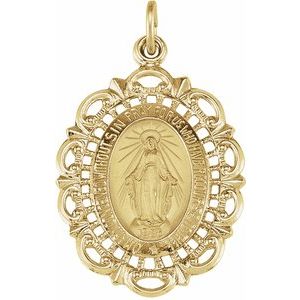 14K Yellow 25x18 mm Oval Filigree Miraculous Medal - Siddiqui Jewelers