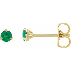 14K Yellow 3 mm Natural Emerald Earrings Siddiqui Jewelers