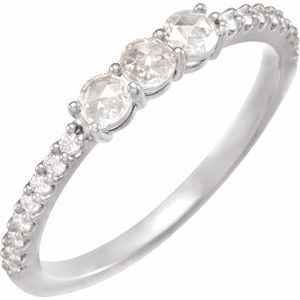 14K White 1/3 CTW Natural Rose-Cut Diamond Three-Stone Anniversary Band Siddiqui Jewelers