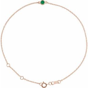 14K Rose Lab-Grown Emerald Bezel-Set Solitaire 6 1/2-7 1/2" Bracelet Siddiqui Jewelers