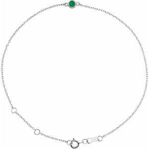 Sterling Silver Natural Emerald Bezel-Set Solitaire 6 1/2-7 1/2" Bracelet Siddiqui Jewelers