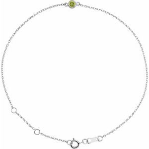 Sterling Silver Natural Peridot Bezel-Set Solitaire 6 1/2-7 1/2" Bracelet Siddiqui Jewelers
