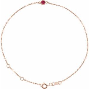 14K Rose Lab-Grown Ruby Bezel-Set Solitaire 6 1/2-7 1/2" Bracelet Siddiqui Jewelers