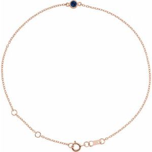 14K Rose Lab-Grown Blue Sapphire Bezel-Set Solitaire 6 1/2-7 1/2" Bracelet Siddiqui Jewelers