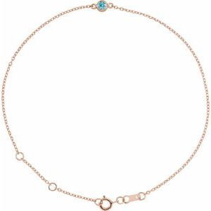 14K Rose Natural Blue Zircon Bezel-Set Solitaire 6 1/2-7 1/2" Bracelet Siddiqui Jewelers