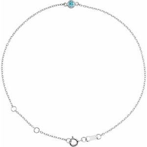 14K White Natural Blue Zircon Bezel-Set Solitaire 6 1/2-7 1/2" Bracelet Siddiqui Jewelers