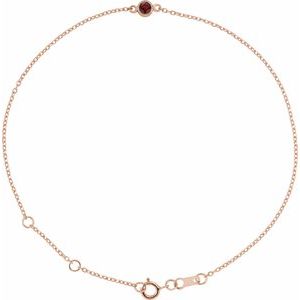 14K Rose Natural Mozambique Garnet Bezel-Set Solitaire 6 1/2-7 1/2" Bracelet Siddiqui Jewelers