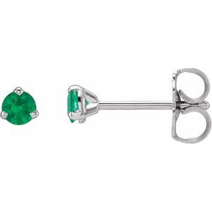 14K White 3 mm Natural Emerald Earrings Siddiqui Jewelers