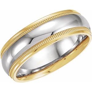 18K Yellow & Platinum 6 mm Grooved Band with Milgrain Size 10.5 - Siddiqui Jewelers