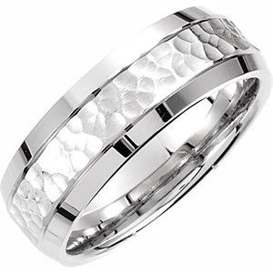 14K White 7.5 mm Concave Beveled-Edge Band with Satin Hammer Finish Size 11.5 - Siddiqui Jewelers