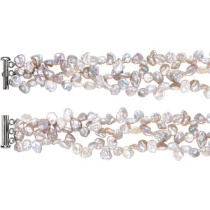 Sterling Silver Freshwater Cultured Keshi Pearl 7.5" Bracelet - Siddiqui Jewelers