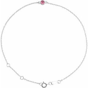 Sterling Silver Natural Pink Tourmaline Bezel-Set Solitaire 6 1/2-7 1/2" Bracelet Siddiqui Jewelers