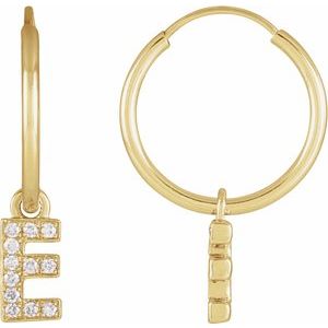 14K Yellow .04 CTW Natural Diamond Single Initial E Hoop Earring Siddiqui Jewelers