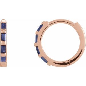 14K Rose Blue Sapphire Huggie Earrings-Siddiqui Jewelers