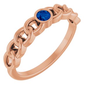 14K Rose Natural Blue Sapphire Curb Chain Ring Siddiqui Jewelers