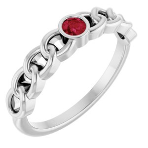 14K White Natural Ruby Curb Chain Ring Siddiqui Jewelers
