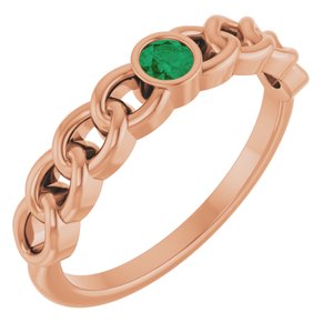 14K Rose Natural Emerald Curb Chain Ring Siddiqui Jewelers