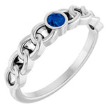 14K White Natural Blue Sapphire Curb Chain Ring Siddiqui Jewelers