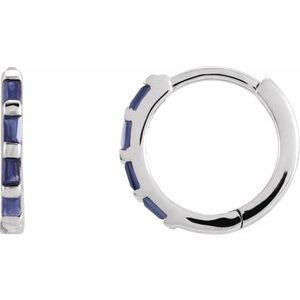 14K White Natural Blue Sapphire Huggie Earrings Siddiqui Jewelers