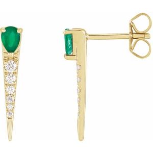 14K Yellow Natural Emerald & 1/8 CTW Natural Diamond Spike Earrings Siddiqui Jewelers