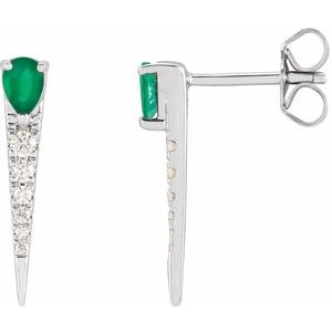 14K White Natural Emerald & 1/8 CTW Natural Diamond Spike Earrings Siddiqui Jewelers