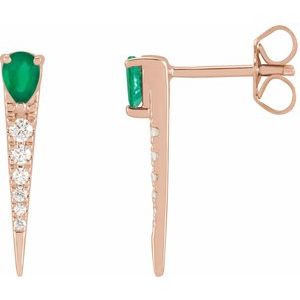 14K Rose Natural Emerald & 1/8 CTW Natural Diamond Spike Earrings Siddiqui Jewelers