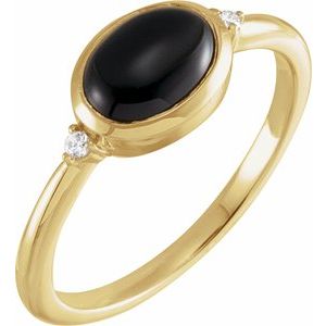 14K Yellow Natural Black Onyx & .03 CTW Natural Diamond Ring Siddiqui Jewelers