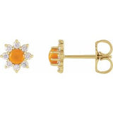 14K Yellow Natural Citrine & 1/8 CTW Natural Diamond Flower Earrings Siddiqui Jewelers