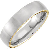 Titanium 6 mm Domed Band with Yellow Gold PVD Steel Rope Inlay Size 9 - Siddiqui Jewelers
