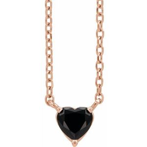 14K Rose Natural Black Onyx Heart 16-18" Necklace  Siddiqui Jewelers