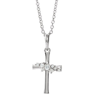 14K White .06 CTW Diamond Cluster Cross 16-18" Necklace - Siddiqui Jewelers