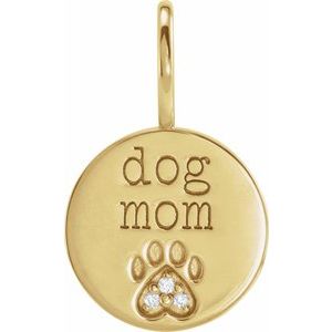 14K Yellow .01 CTW Natural Diamond Engraved Dog Mom Paw Print Charm/Pendant Siddiqui Jewelers