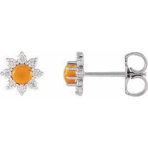 Platinum Natural Citrine & 1/8 CTW Natural Diamond Flower Earrings Siddiqui Jewelers