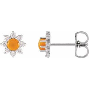 Sterling Silver Natural Citrine & 1/8 CTW Natural Diamond Flower Earrings Siddiqui Jewelers