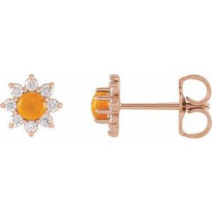 14K Rose Natural Citrine & 1/8 CTW Natural Diamond Flower Earrings Siddiqui Jewelers